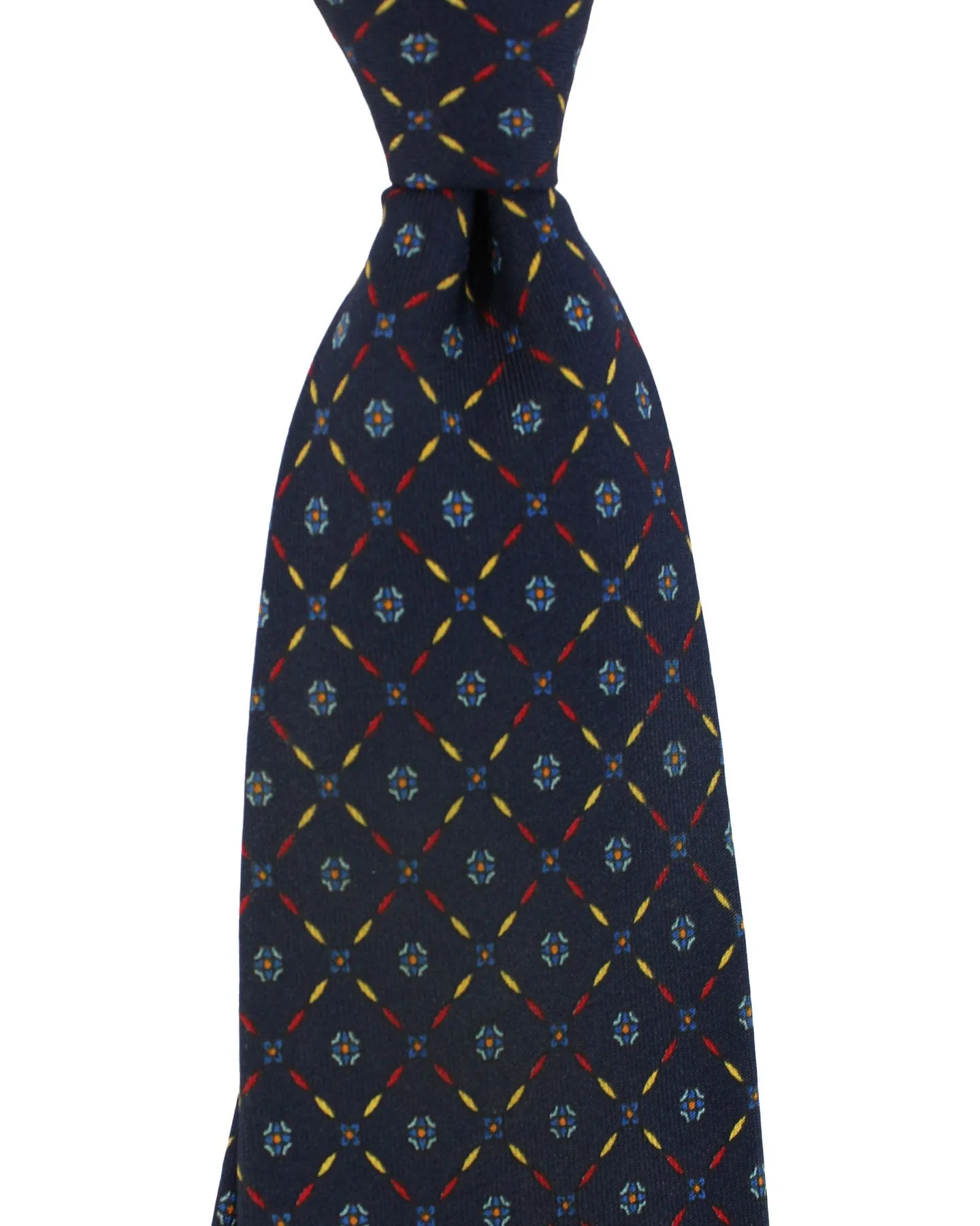 E. Marinella Silk Tie Navy Geometric Design - Wide Necktie