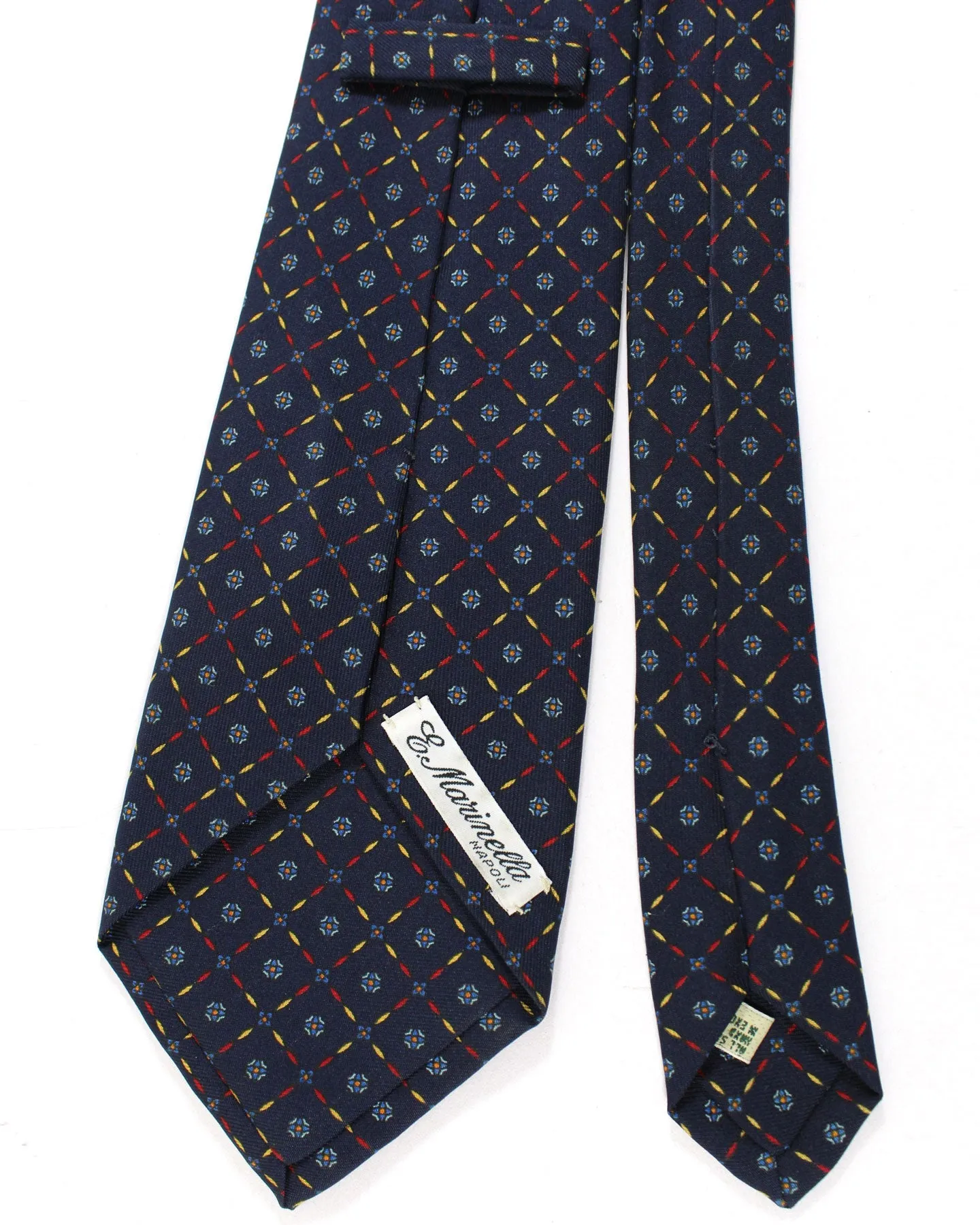 E. Marinella Silk Tie Navy Geometric Design - Wide Necktie