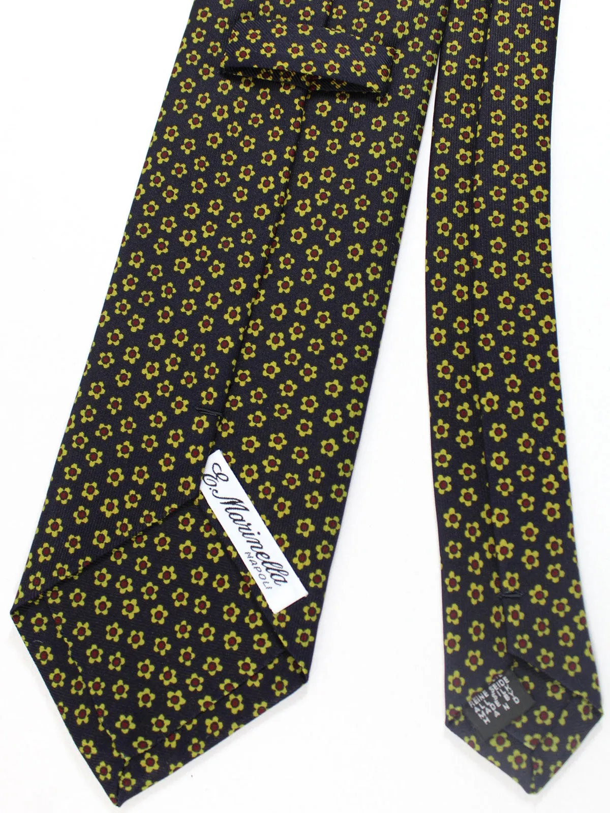 E. Marinella Tie Classic Dark Navy Dark Maroon Green Mini Flowers