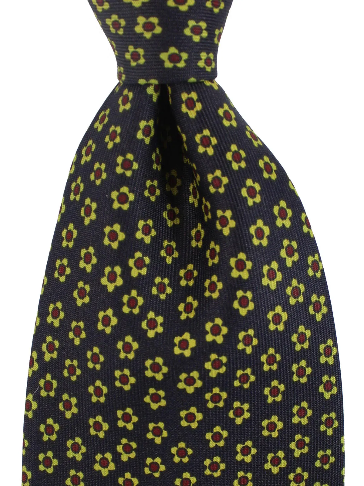 E. Marinella Tie Classic Dark Navy Dark Maroon Green Mini Flowers