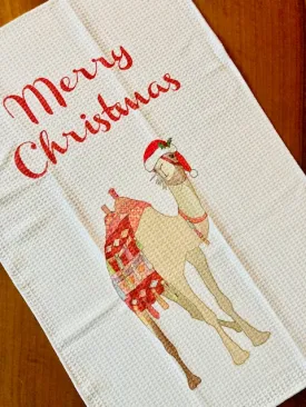 Festive Patchwork Camel Tree Tea Towel