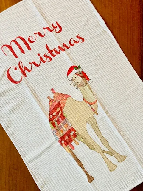 Festive Patchwork Camel Tree Tea Towel