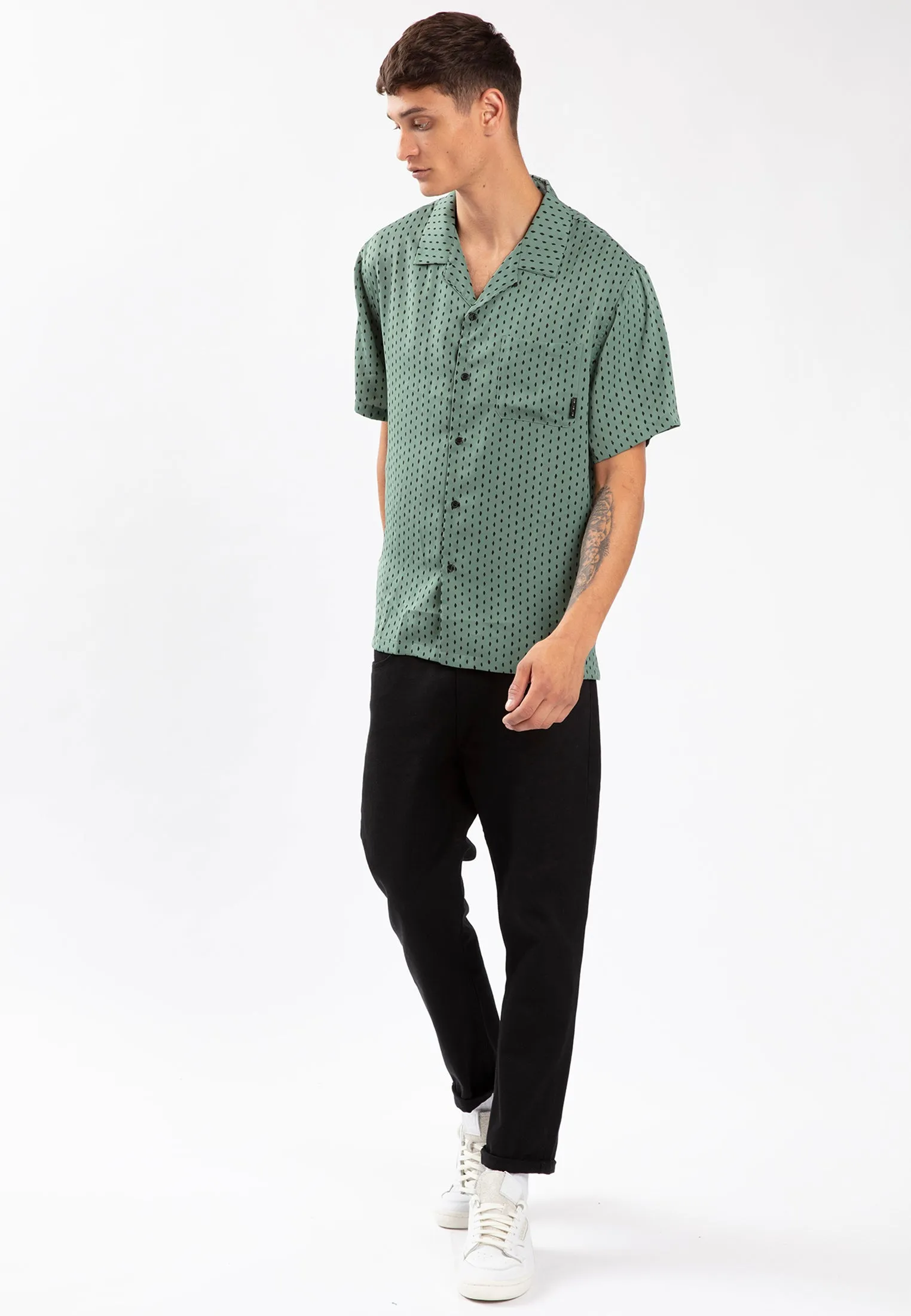 FLECK SHIRT OIL GREEN & BLACK