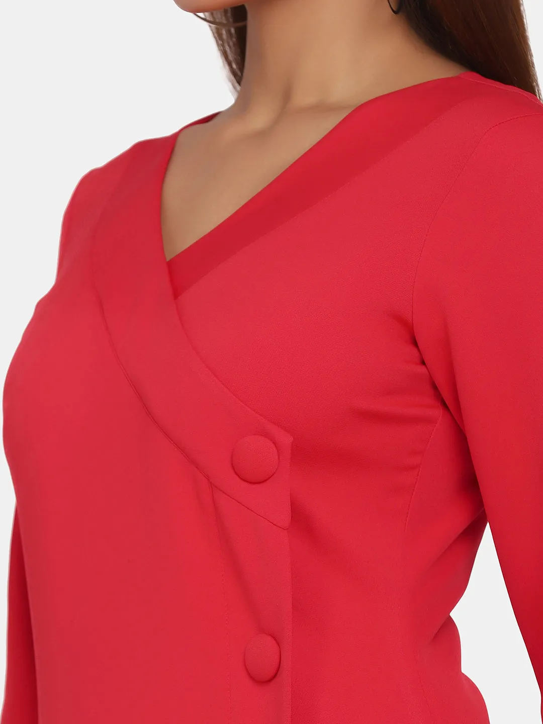 Formal V-Neck Sheath Dress - Red