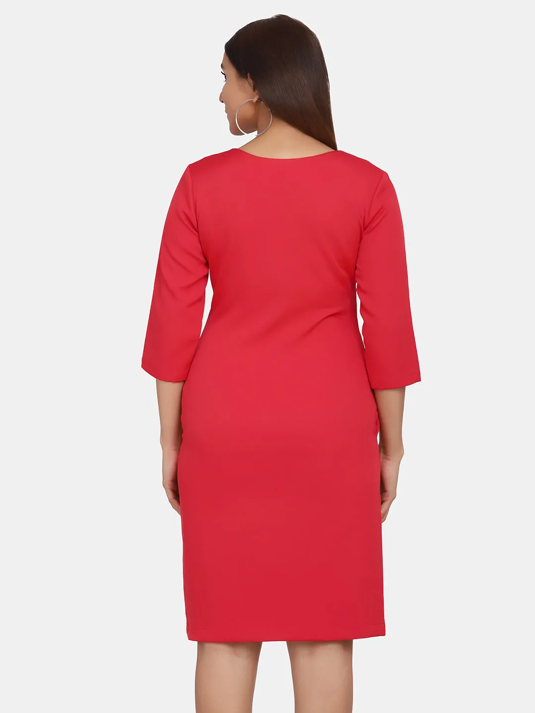 Formal V-Neck Sheath Dress - Red