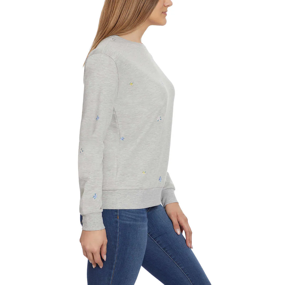 Gloria Vanderbilt Women's  Floral Embroidered Crewneck Pullover Sweater Top