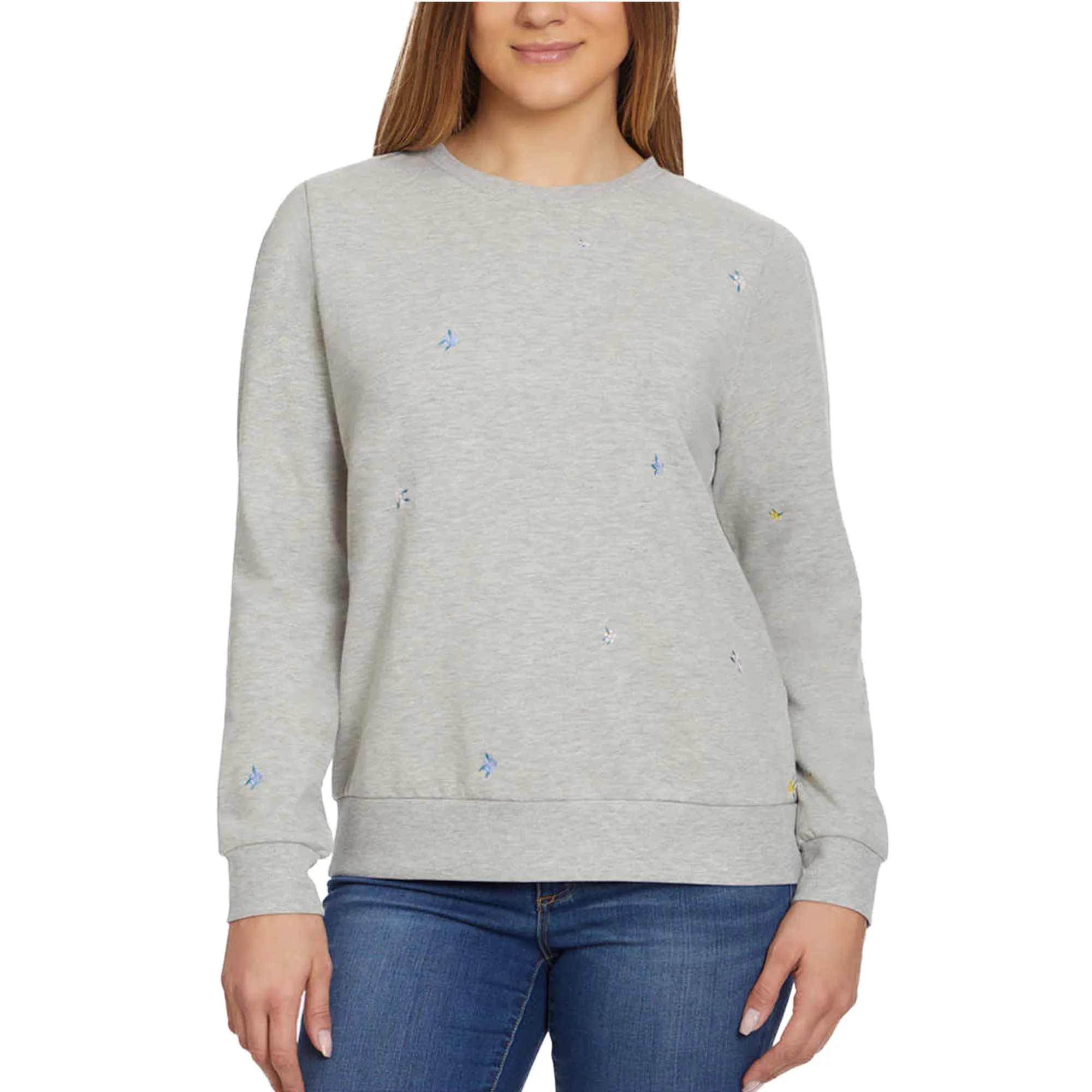 Gloria Vanderbilt Women's  Floral Embroidered Crewneck Pullover Sweater Top