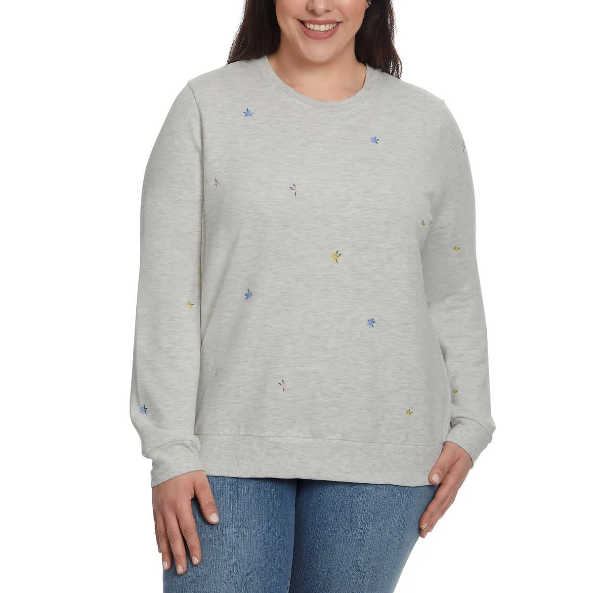 Gloria Vanderbilt Women's  Floral Embroidered Crewneck Pullover Sweater Top