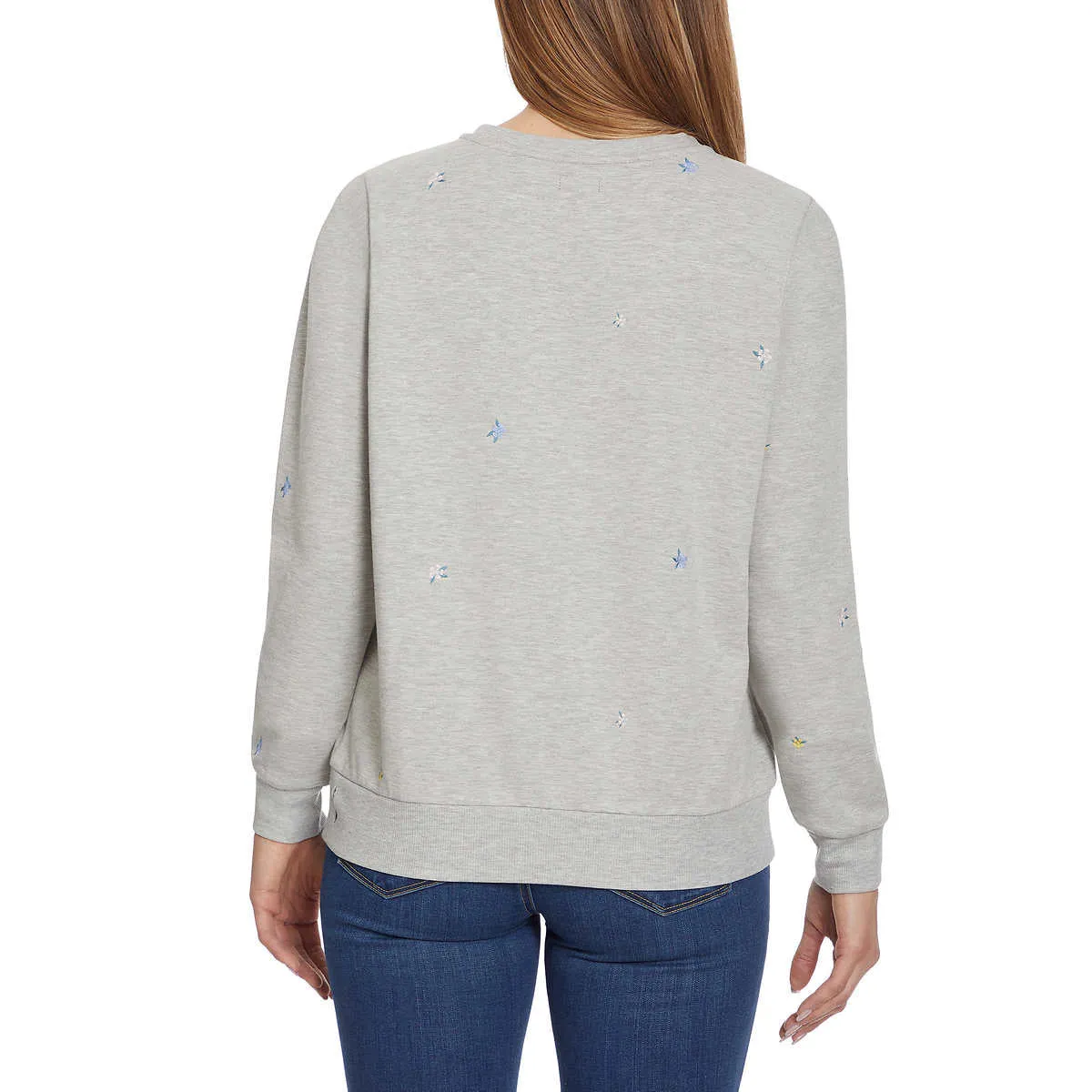 Gloria Vanderbilt Women's  Floral Embroidered Crewneck Pullover Sweater Top