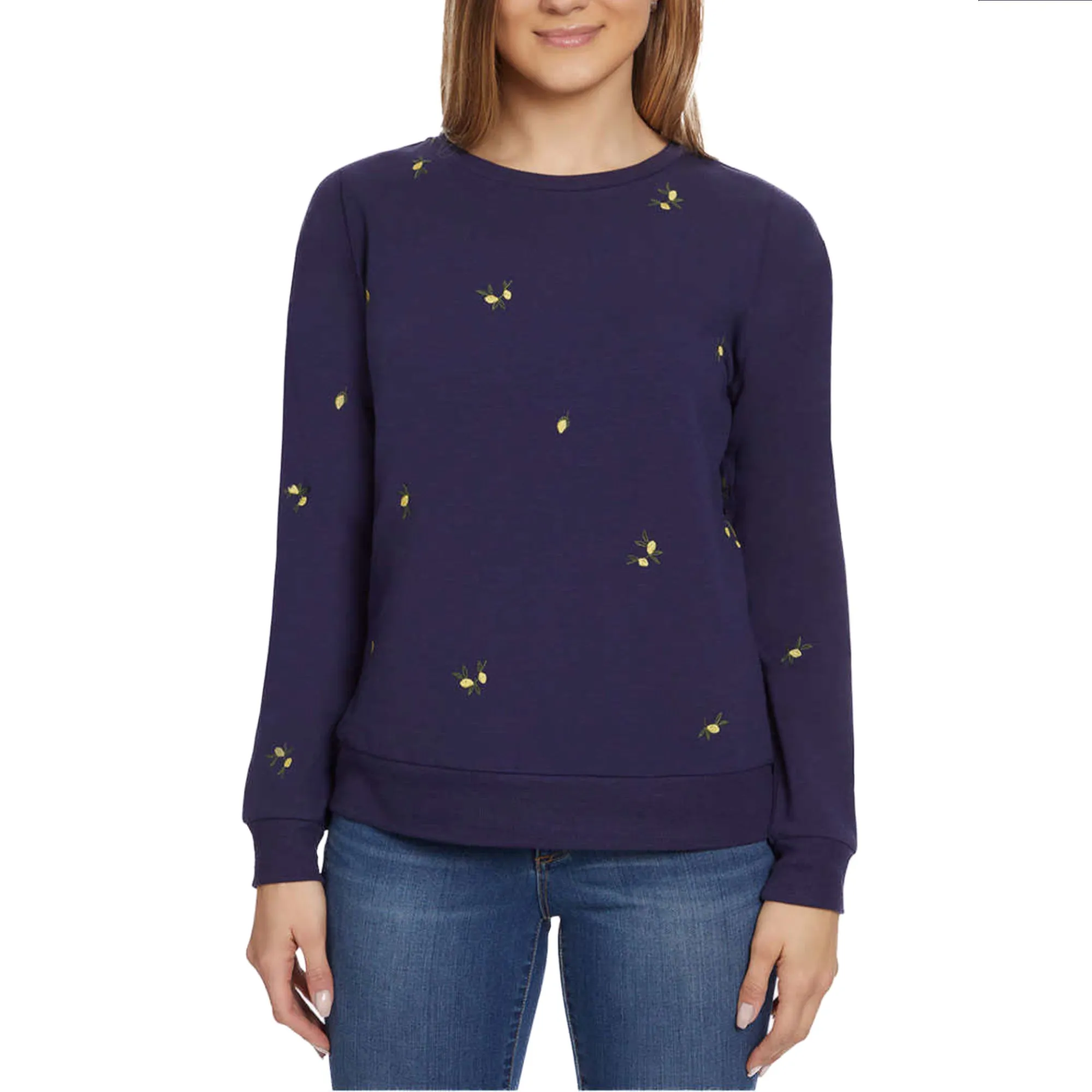 Gloria Vanderbilt Women's  Floral Embroidered Crewneck Pullover Sweater Top