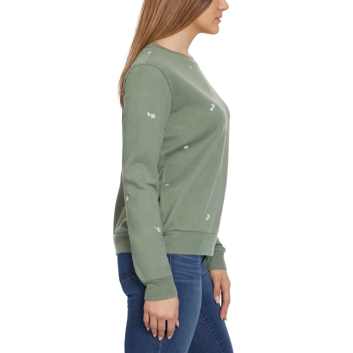 Gloria Vanderbilt Women's  Floral Embroidered Crewneck Pullover Sweater Top