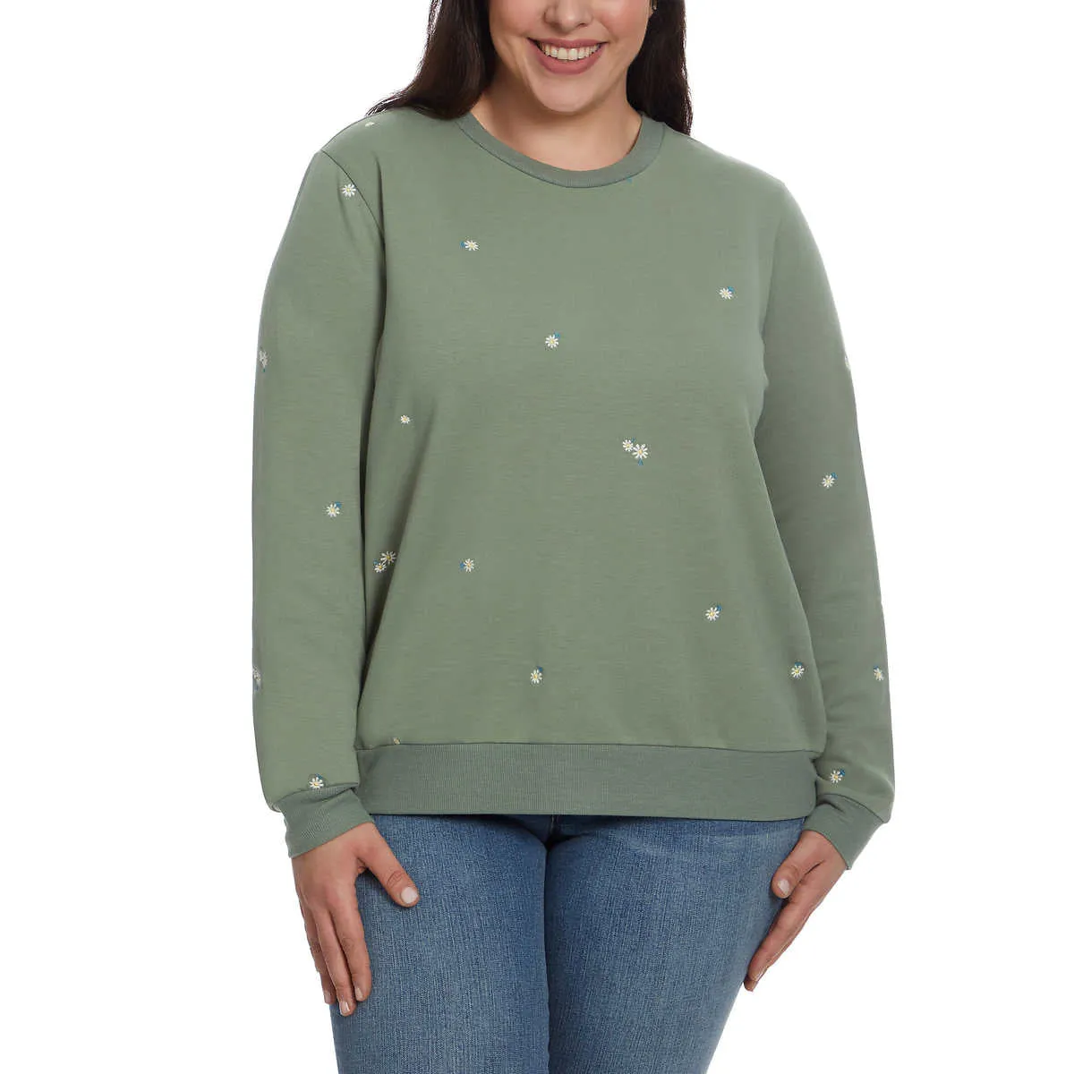 Gloria Vanderbilt Women's  Floral Embroidered Crewneck Pullover Sweater Top