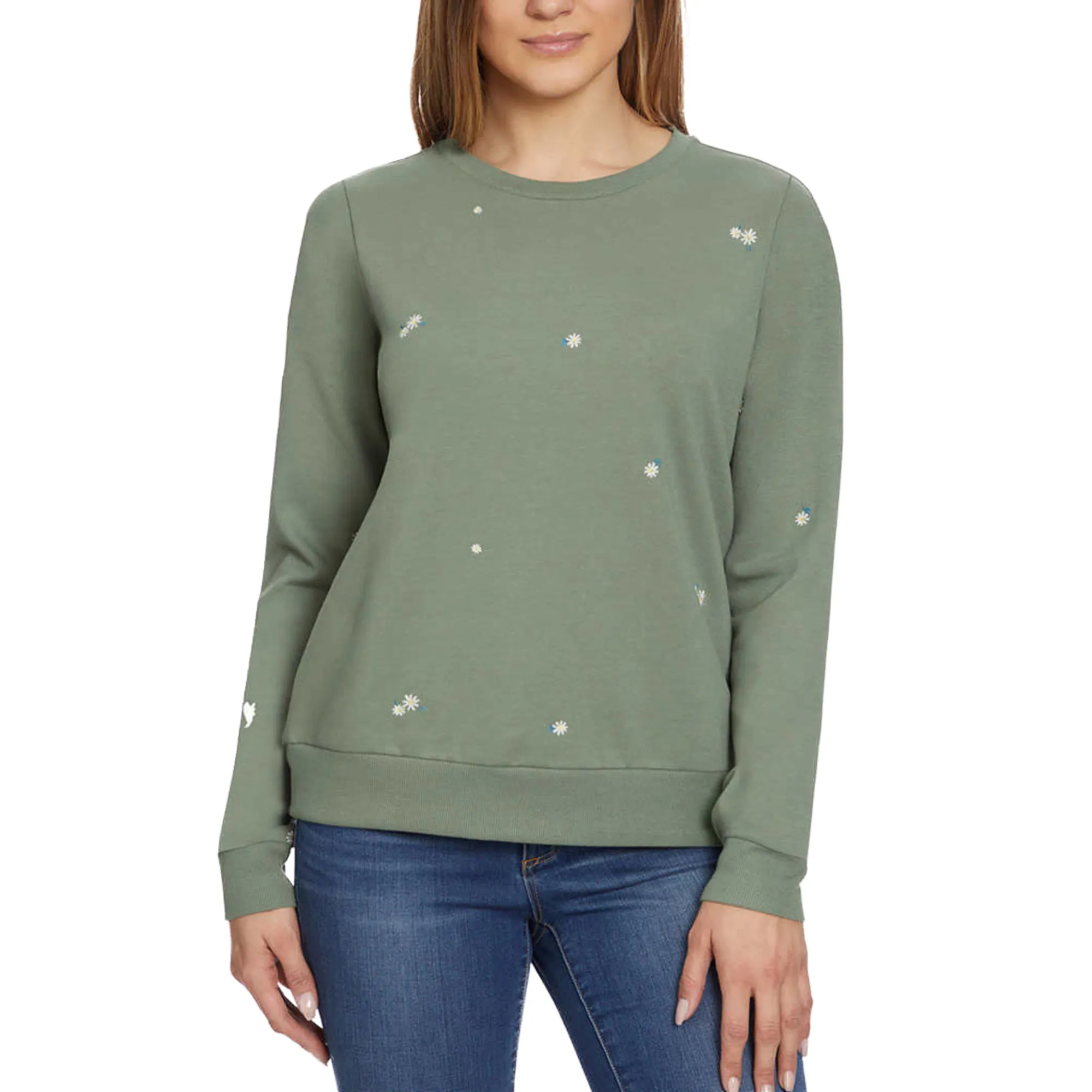 Gloria Vanderbilt Women's  Floral Embroidered Crewneck Pullover Sweater Top
