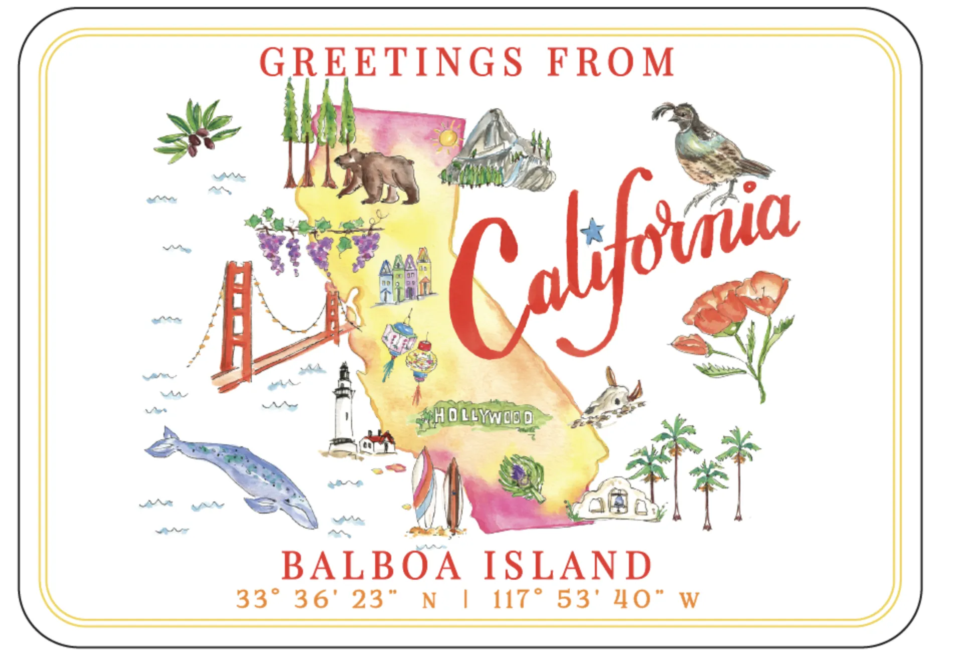 Greetings from California Balboa Island Postcard