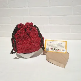 Hand Crocheted Drawstring Pouch (Red)