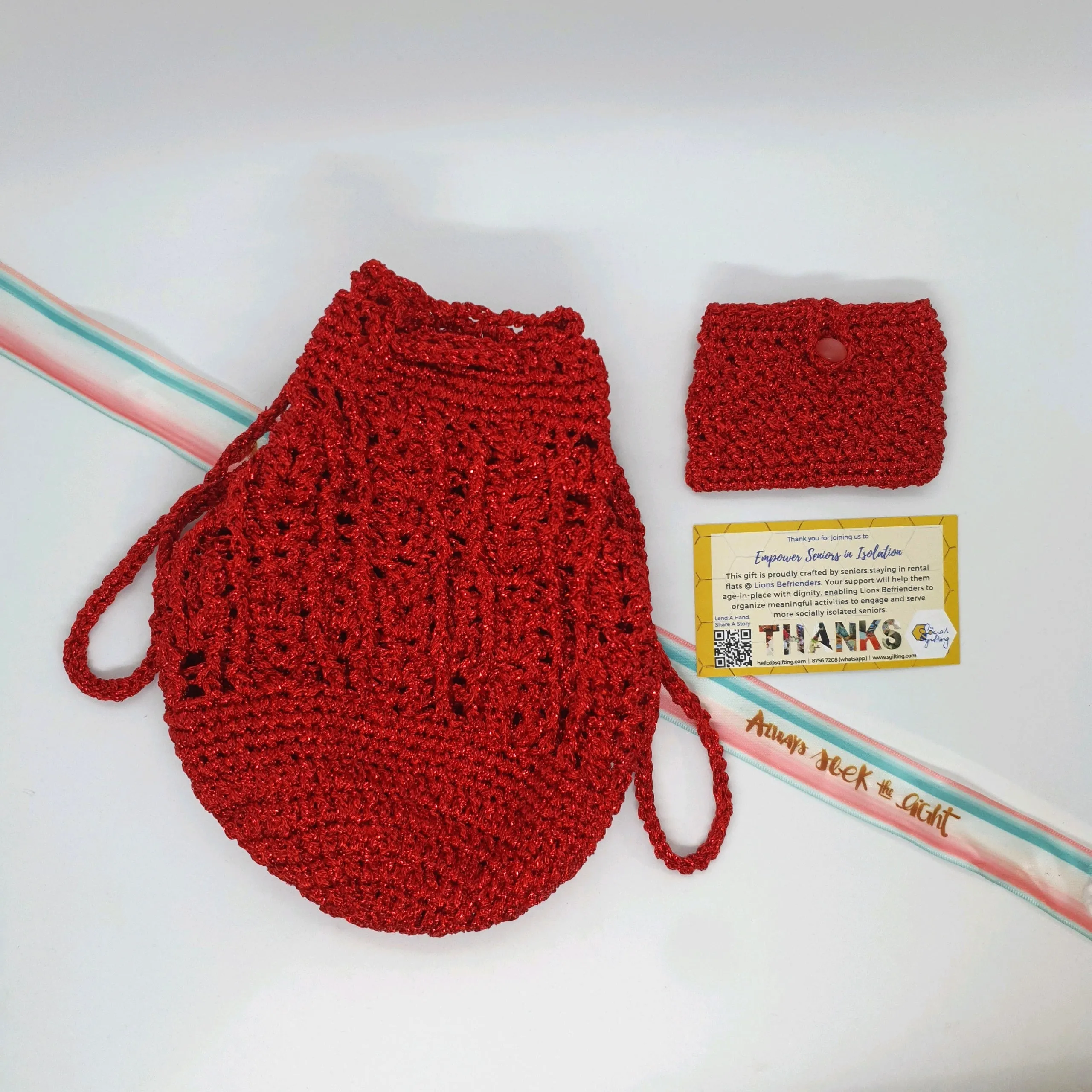 Hand Crocheted Drawstring with Cardholder Pouch
