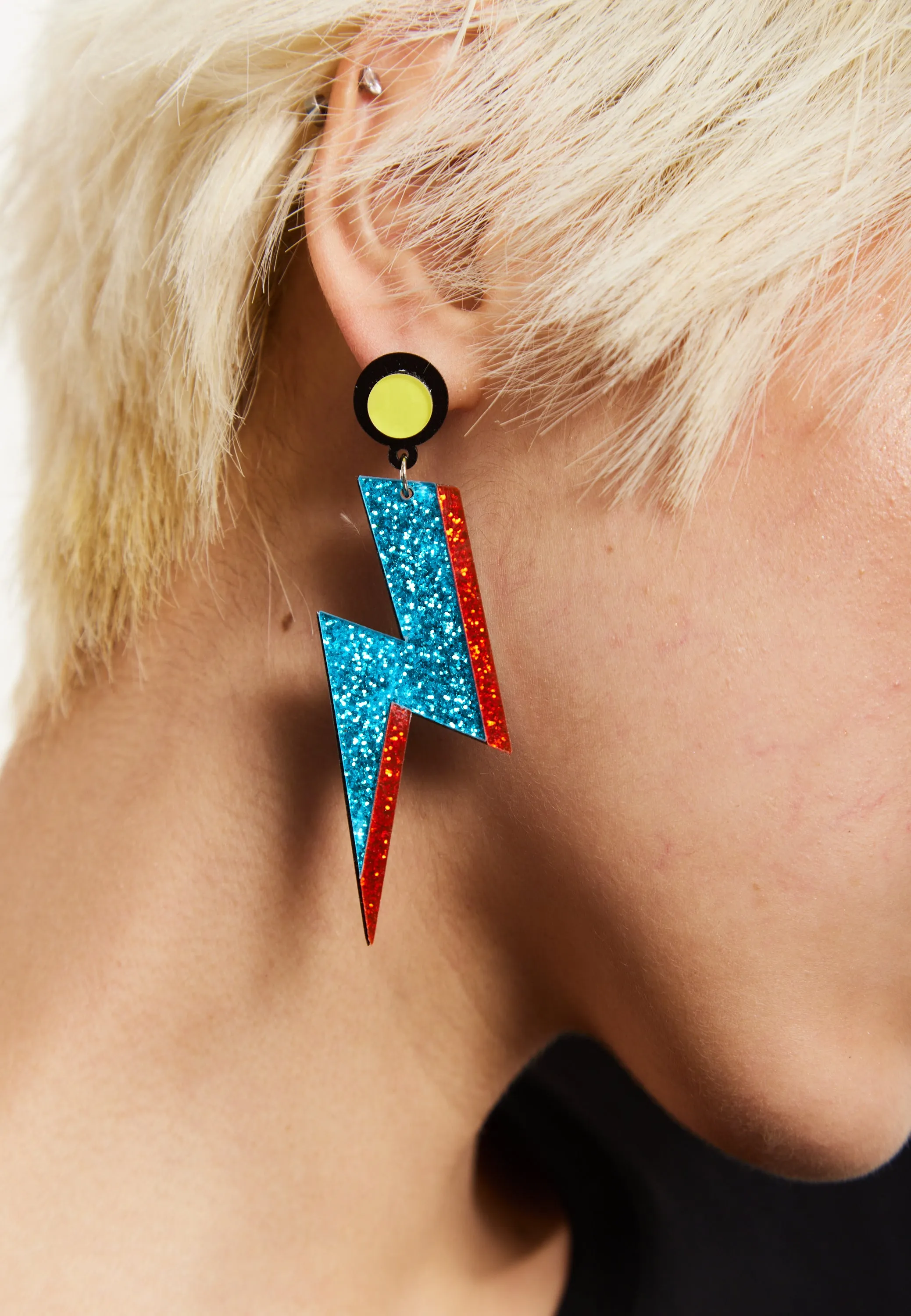 House of Holland Sparkly Lightening Bolt Drop  Style Earrings In Blue And Red