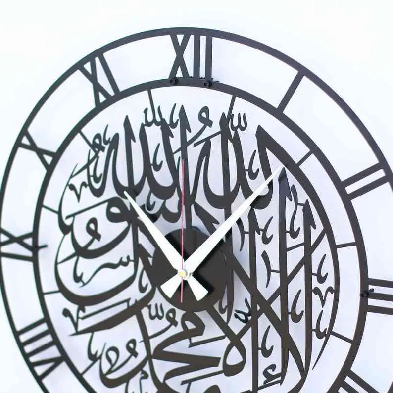 Kufic First Kalima Metal Clock Islamic Wall Art