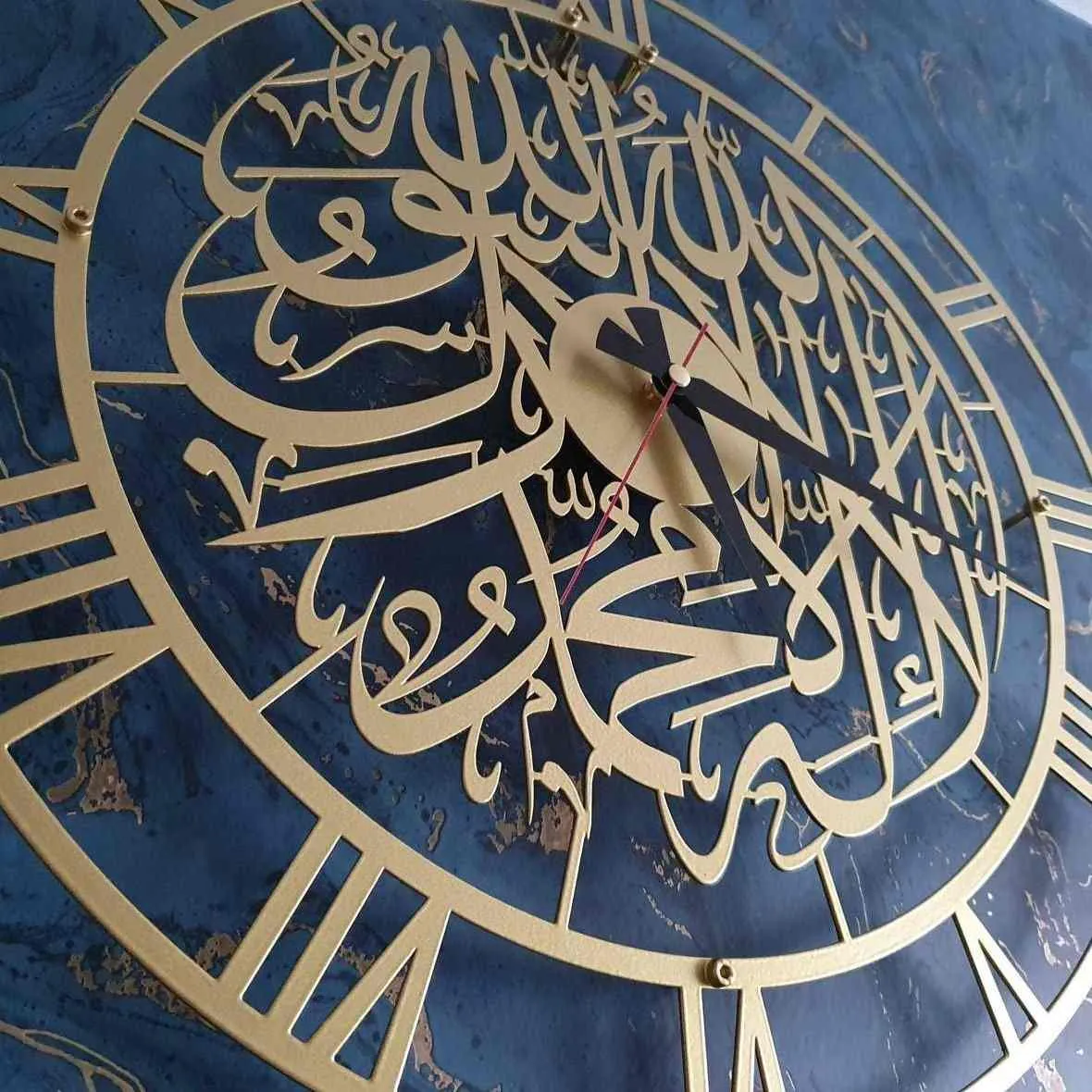 Kufic First Kalima Metal Clock Islamic Wall Art