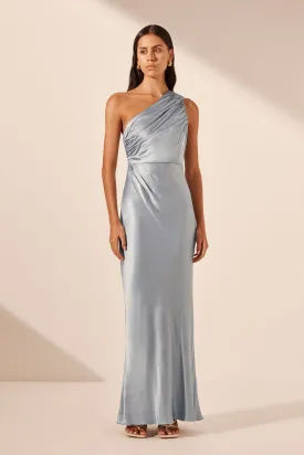 LA LUNE GATHERED ONE SHOULDER MAXI DRESS - POWDER BLUE
