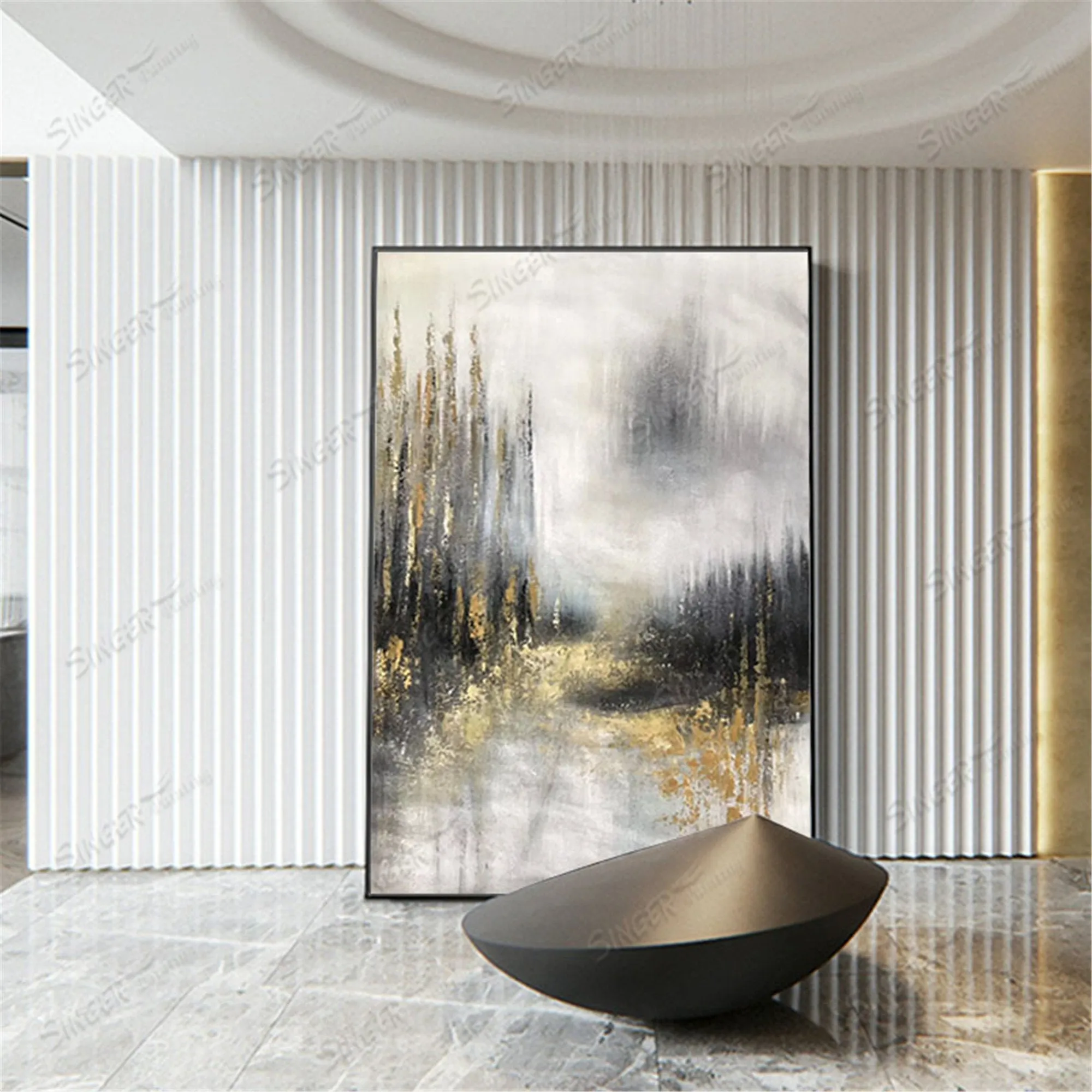 Large Original Gold Art Abstract Canvas Painting For Living Room Gp056