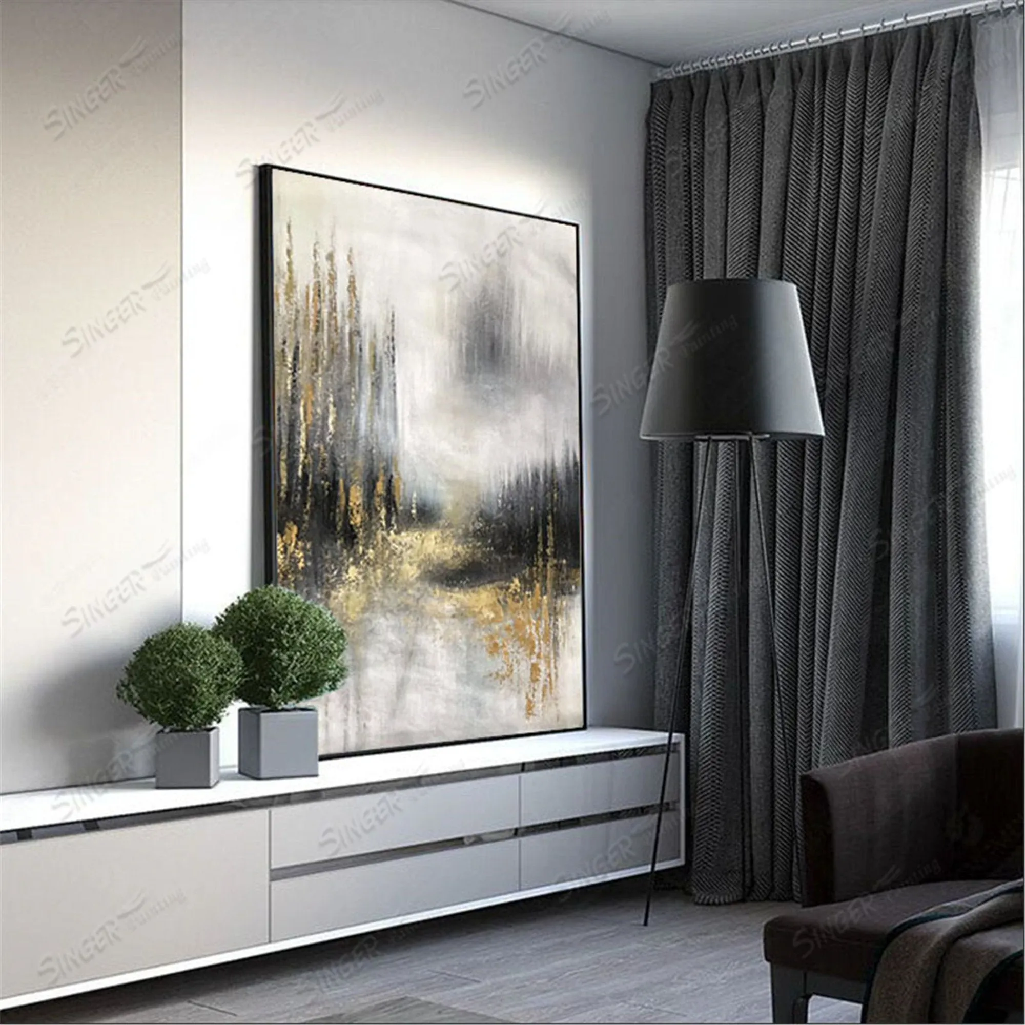 Large Original Gold Art Abstract Canvas Painting For Living Room Gp056