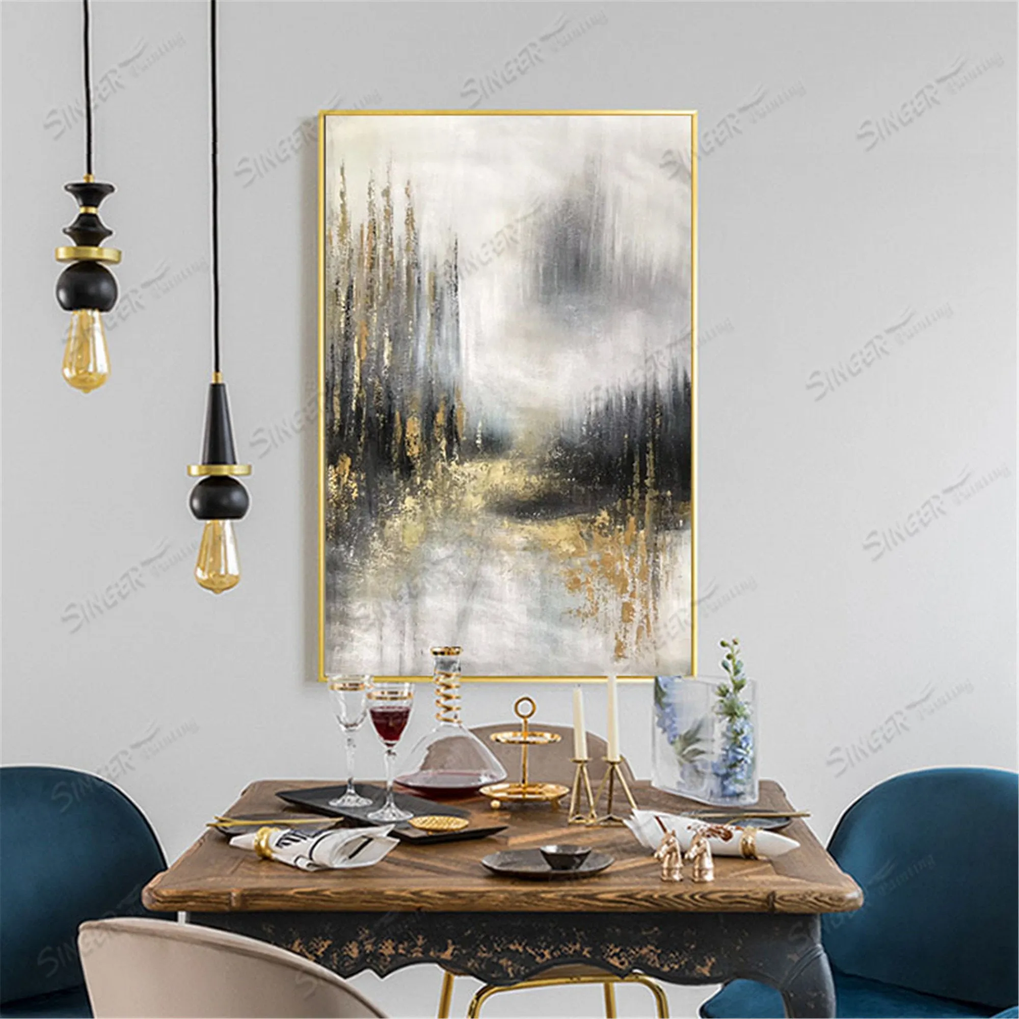 Large Original Gold Art Abstract Canvas Painting For Living Room Gp056