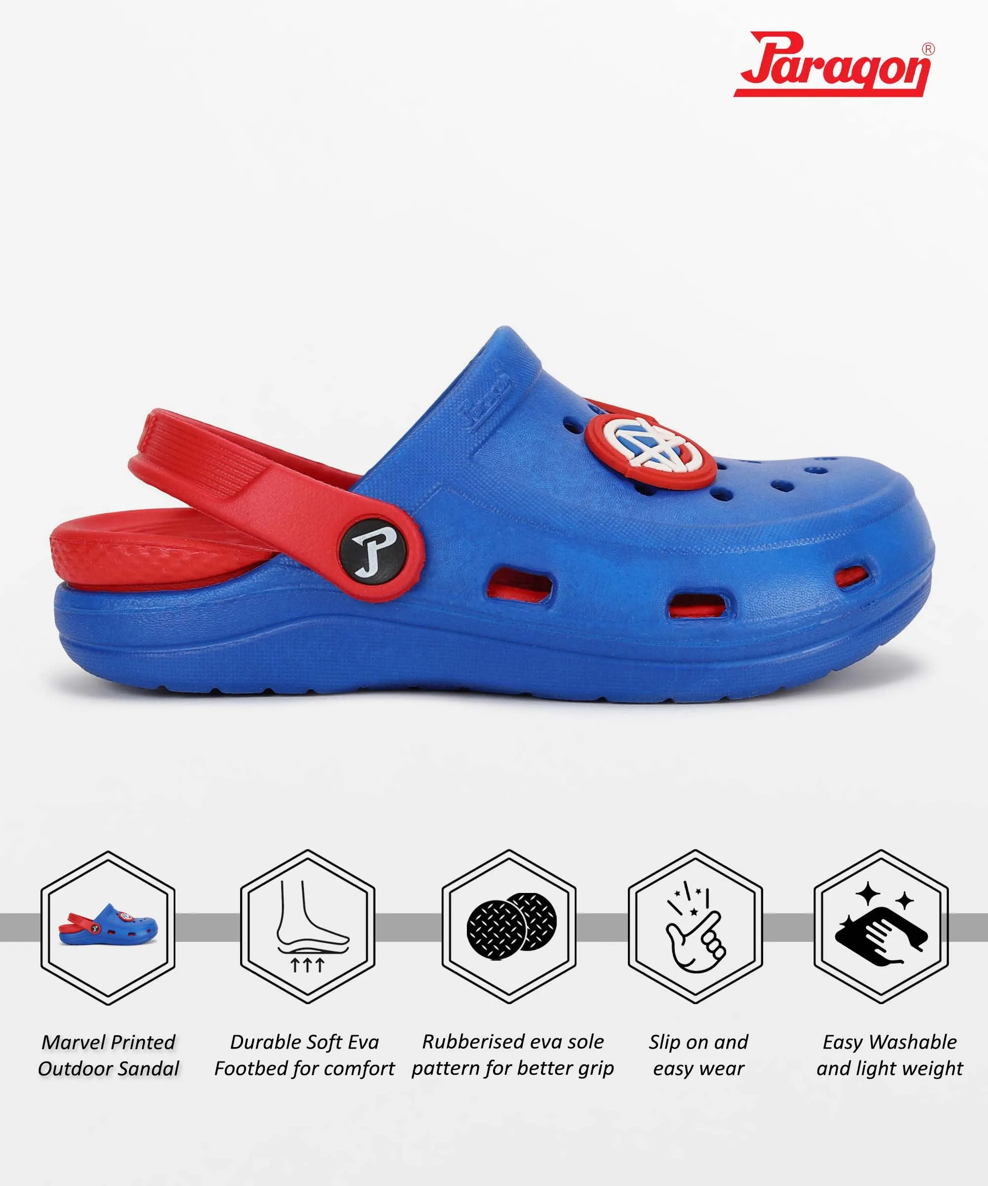 Marvel Captain America EVMK8013K Kids' Casual Clogs | Stylish Clogs for Kids with Durable Anti-Skid Sole, Cushioned Foot Support & Sturdy Build | Ideal for Outdoor Use