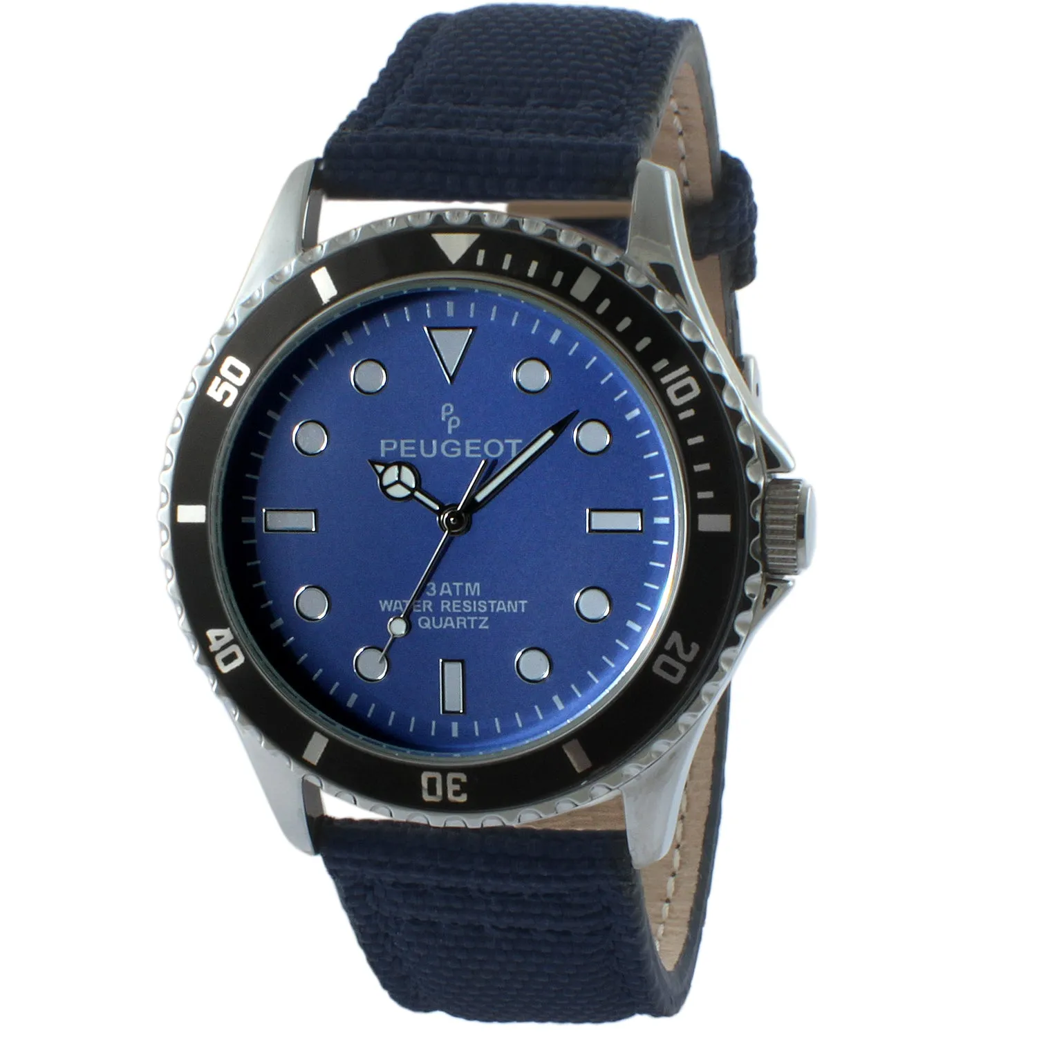 Men's 42mm Sport Bezel Watch with Blue Dial and Canvas Strap