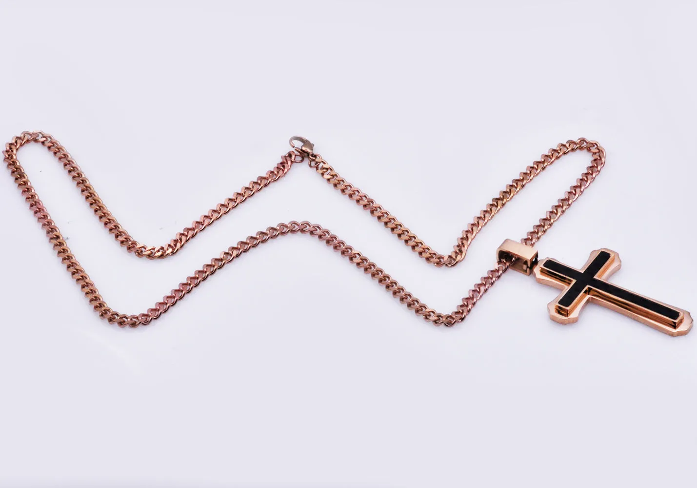 Mens Carbon Fiber Rose Stainless Steel Cross Pendant