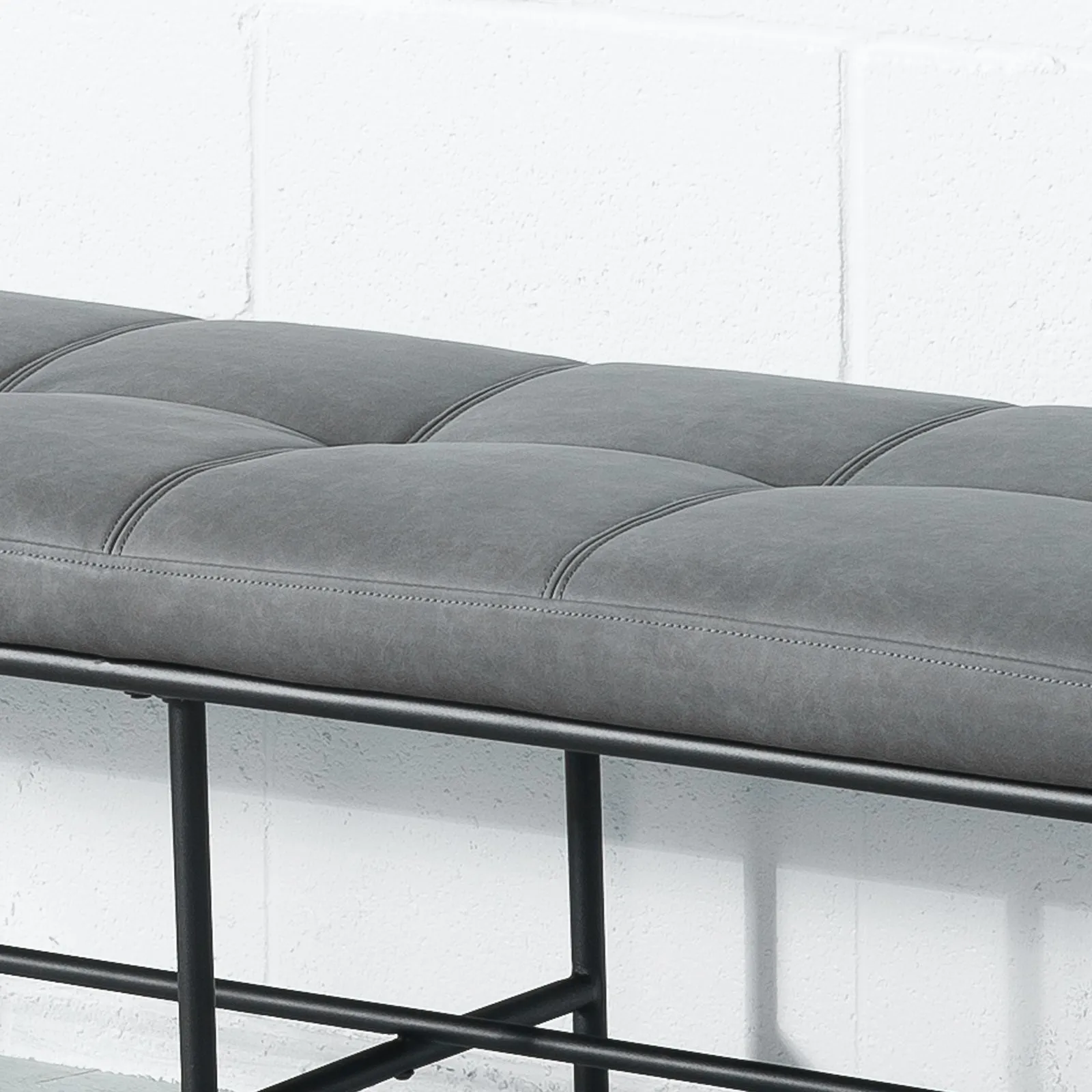 MILAN - Grey Leather Bench