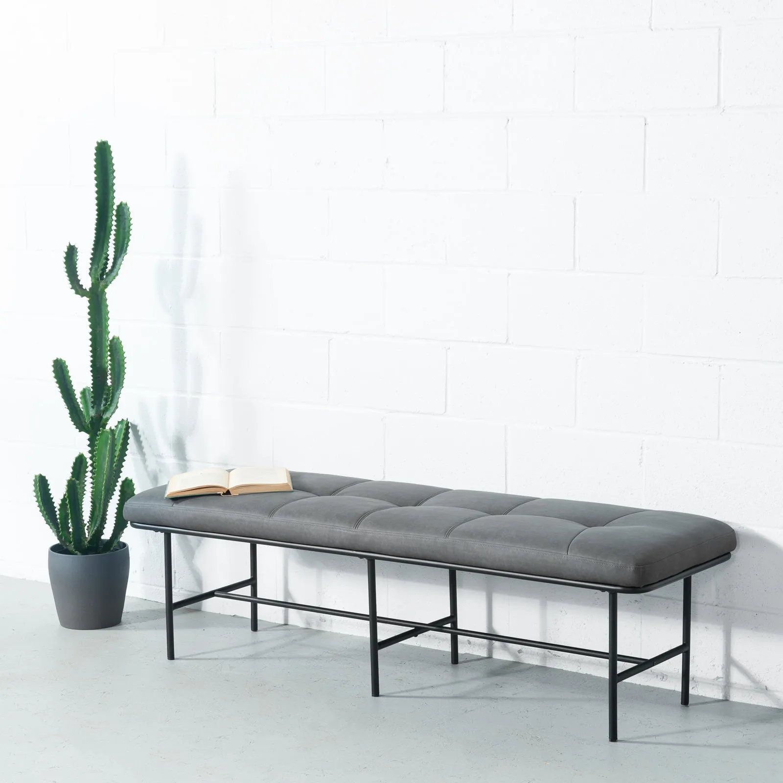 MILAN - Grey Leather Bench