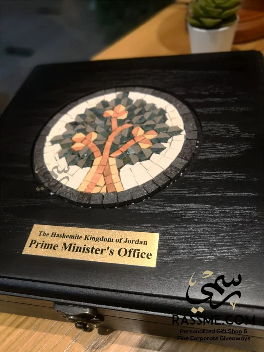 Personalized Wooden Tea Box Date Tree Mosaic