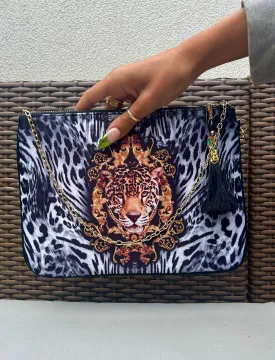 Printed Clutch bag- Flaming Cheetah Black