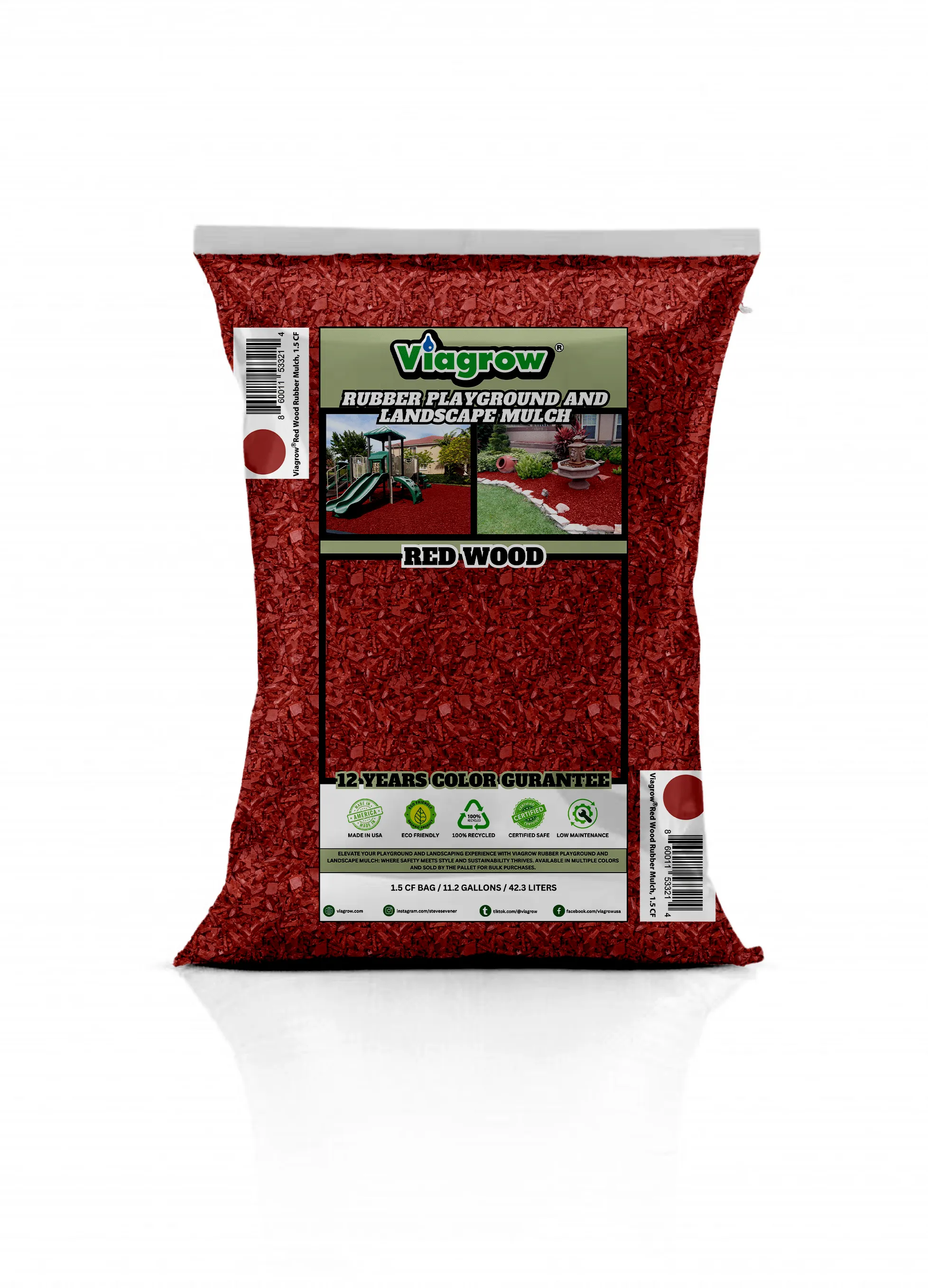Red Wood Rubber Playground & Landscape Mulch by Viagrow, 1.5 CF Bag ( 11.2 Gallons / 42.3 Liters) (EA)