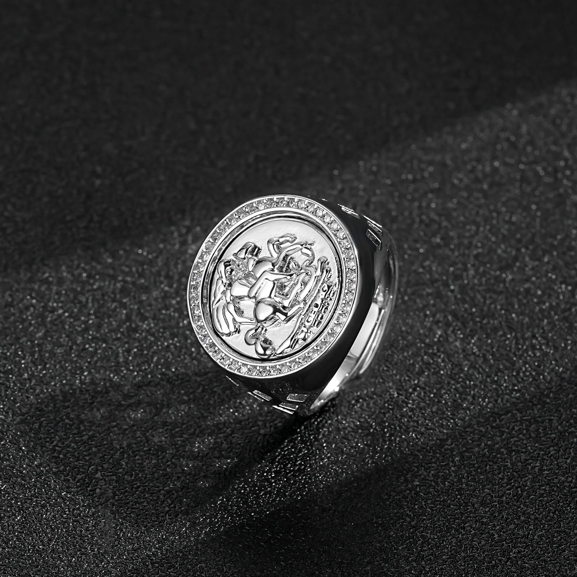 Silver Filled St George Sovereign Ring Stones Size Q Adjustable