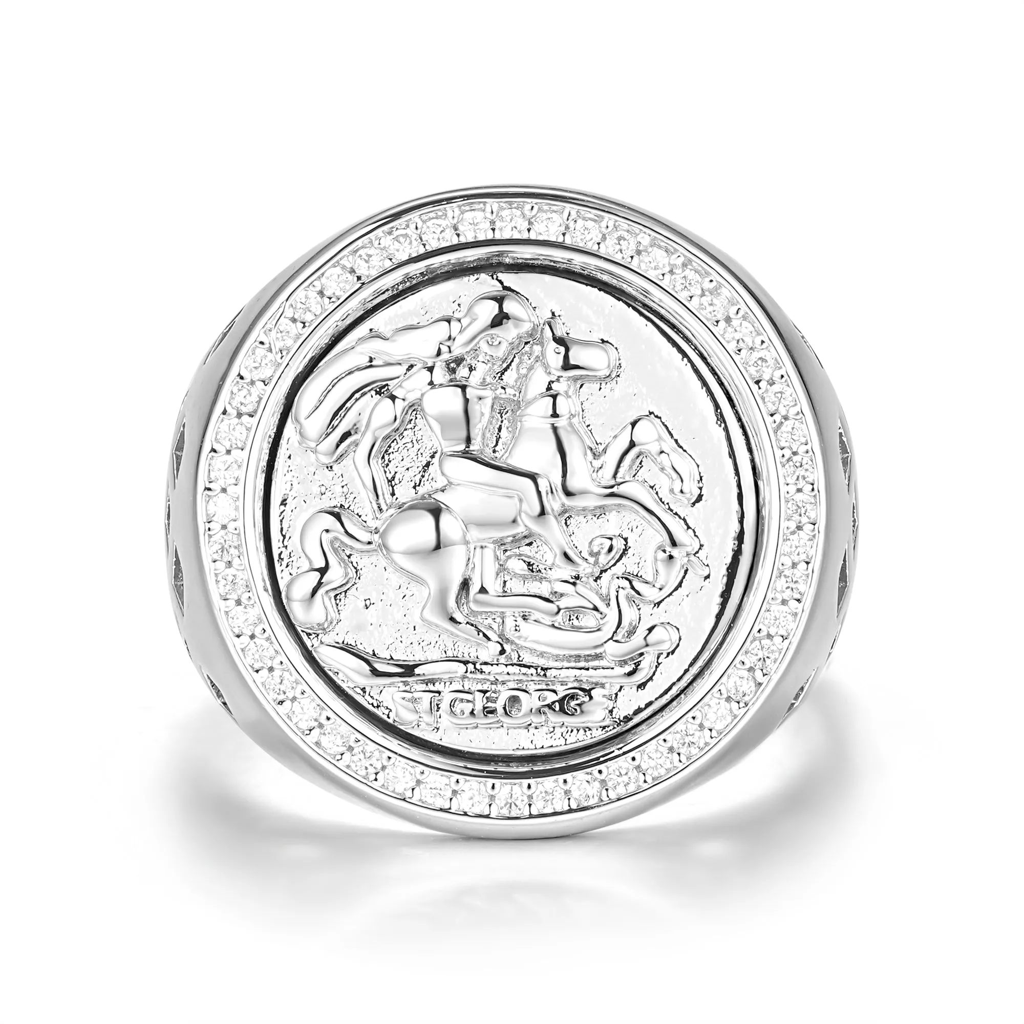 Silver Filled St George Sovereign Ring Stones Size Q Adjustable