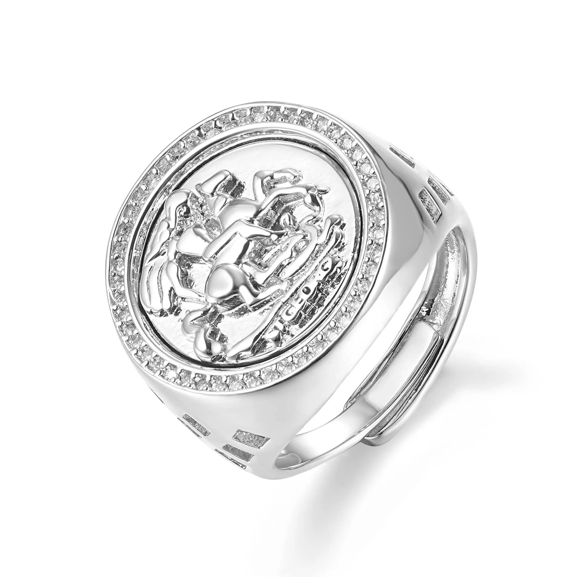 Silver Filled St George Sovereign Ring Stones Size Q Adjustable