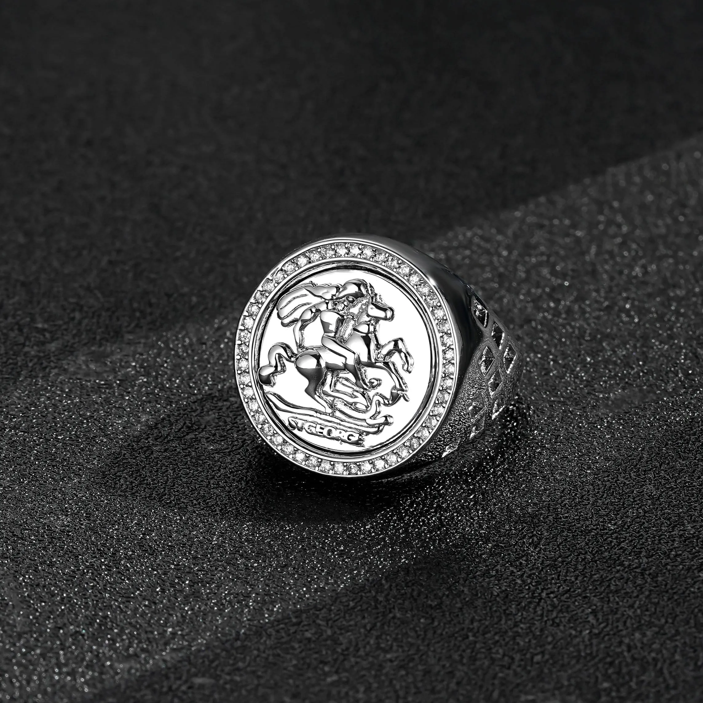 Silver Filled St George Sovereign Ring Stones Size Q Adjustable