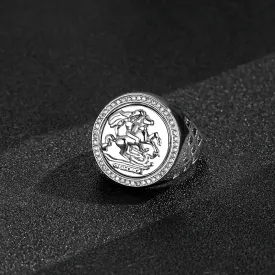 Silver Filled St George Sovereign Ring Stones Size Q Adjustable