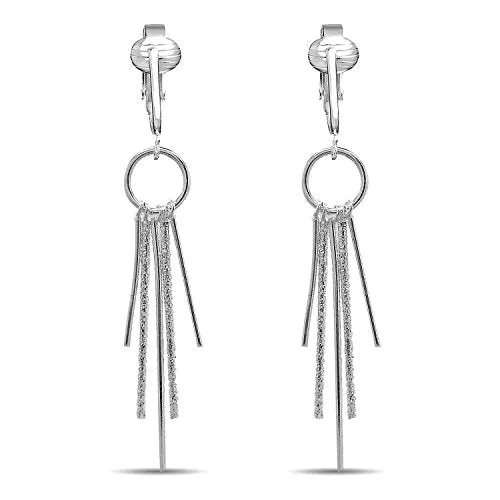 Silver Modern Drops Clip On Dangling Earrings