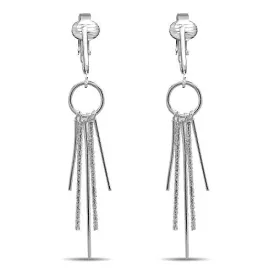 Silver Modern Drops Clip On Dangling Earrings