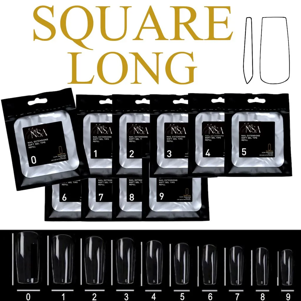 Soft Gel Tips Individual Refill Sizes 50pcs - Square