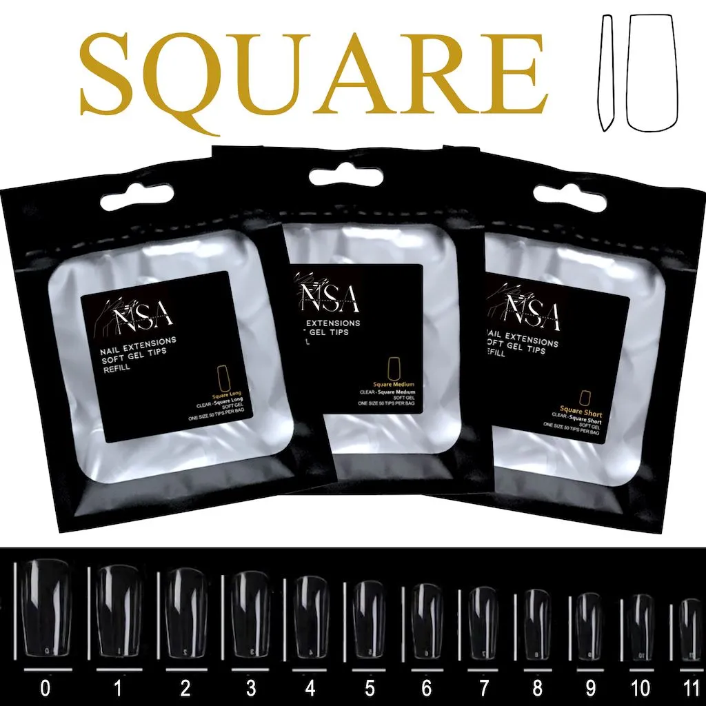 Soft Gel Tips Individual Refill Sizes 50pcs - Square