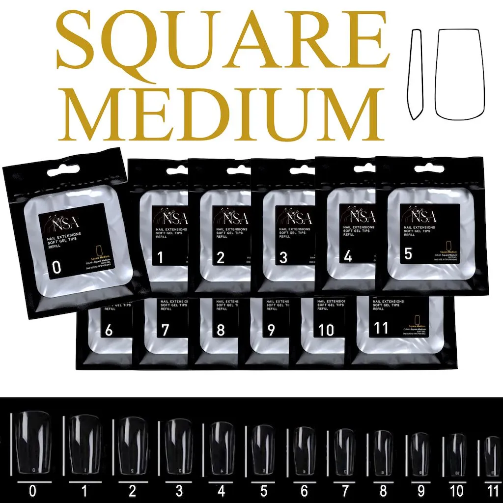 Soft Gel Tips Individual Refill Sizes 50pcs - Square