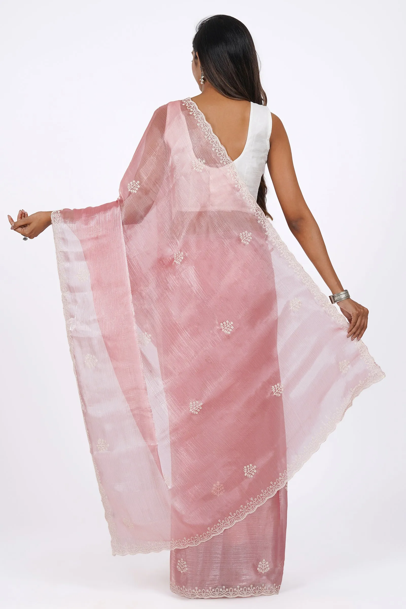 Teejh Bhavna Blush Pink Tissue Saree