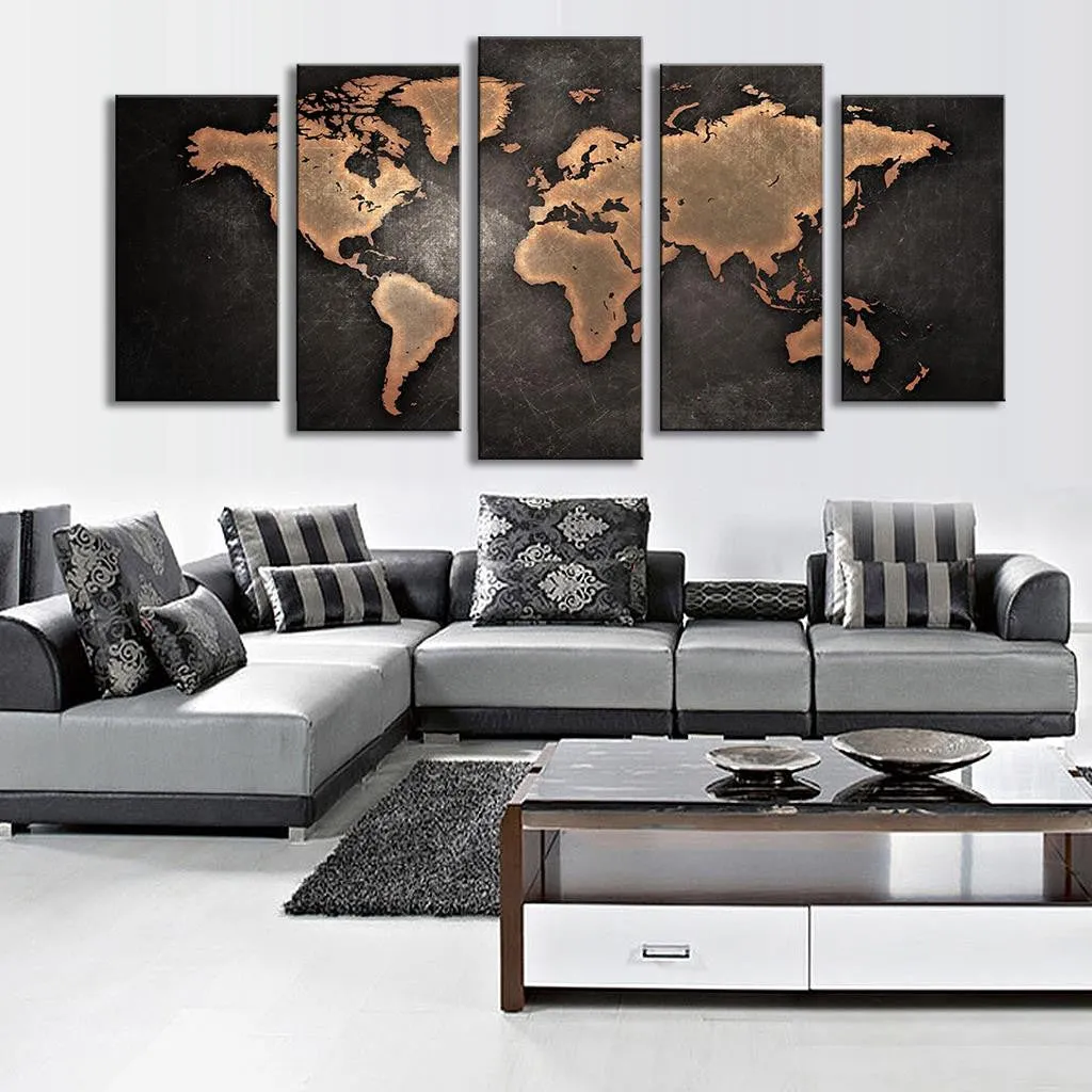 World Map in Black and Brown
