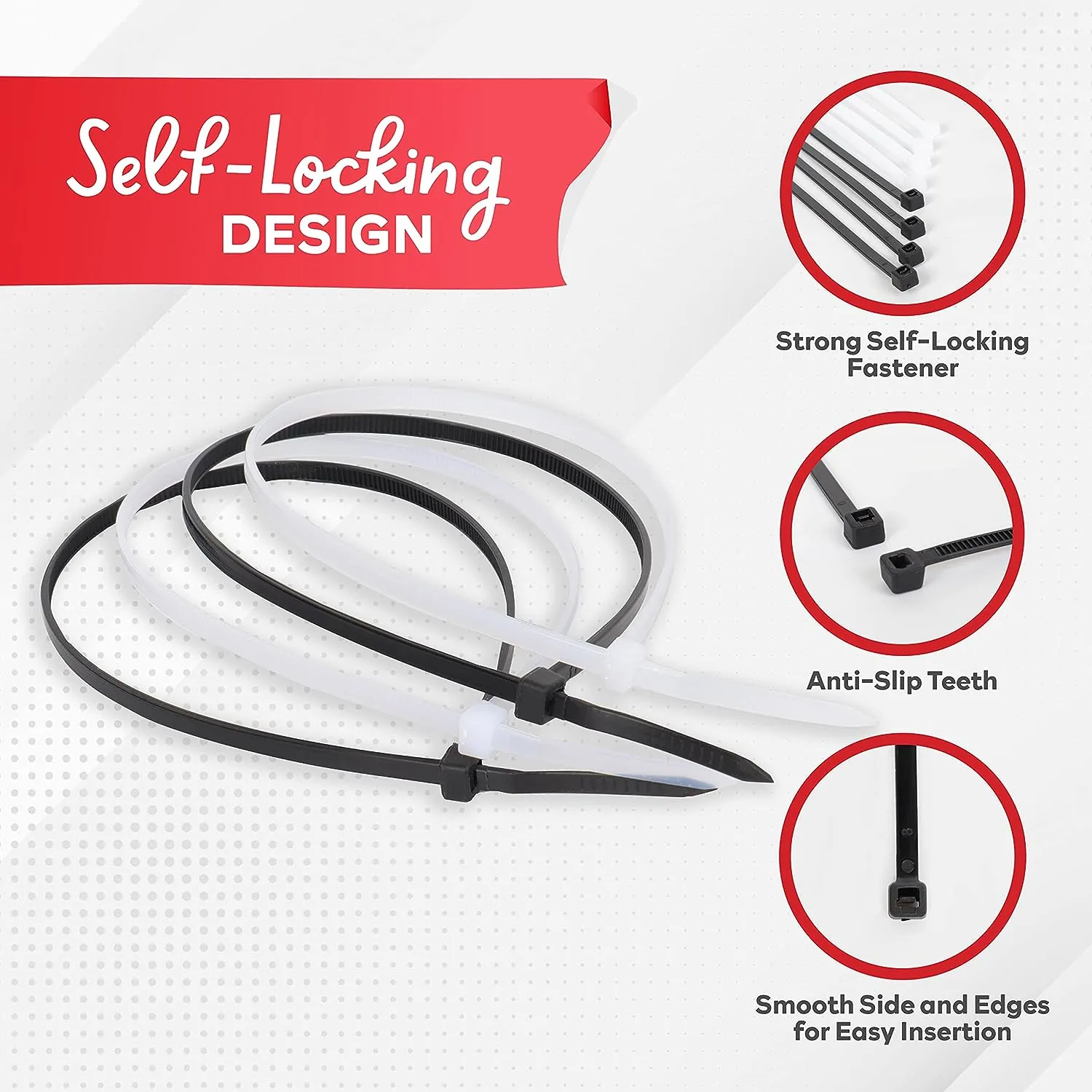 XFasten Cable Ties | Black and White | 12" | 200 Pieces