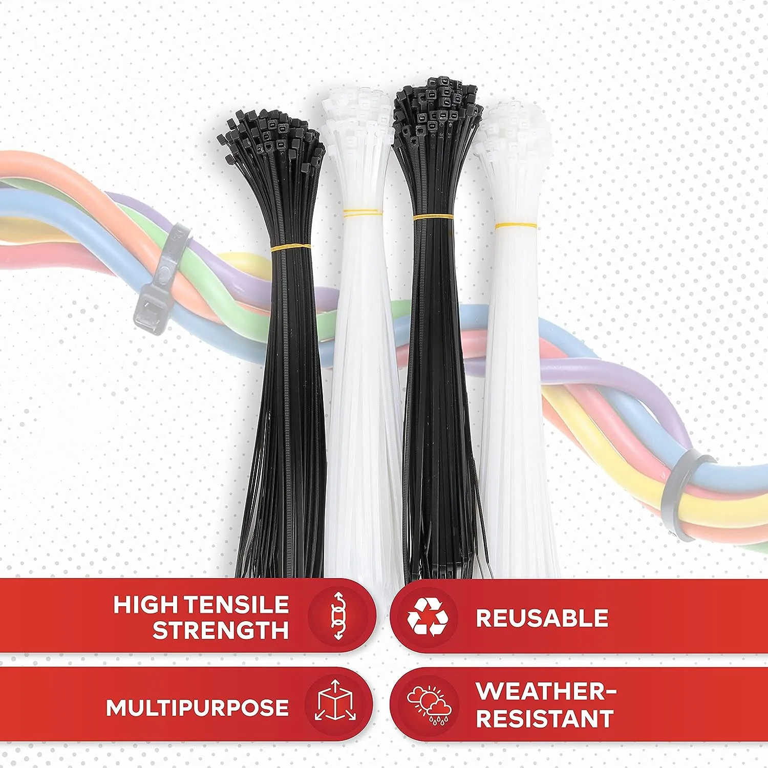 XFasten Cable Ties | Black and White | 12" | 200 Pieces