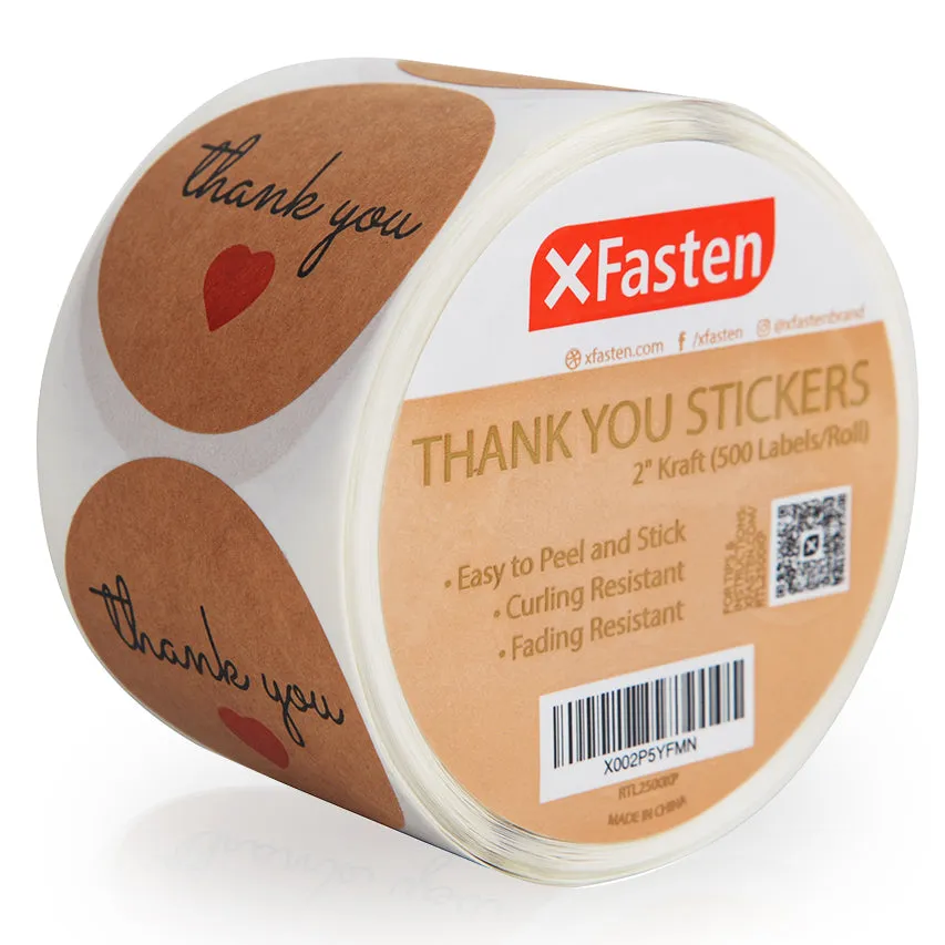 XFasten Thank You Stickers 2 Inches (500 Labels Per Roll)